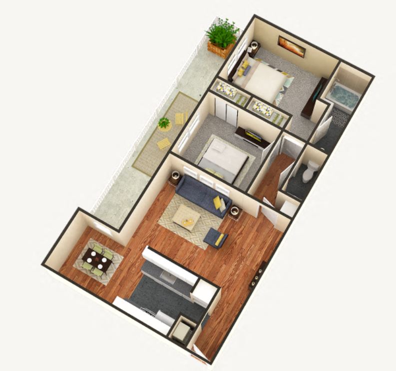 The Summit 2 bedroom 1.5 bathroom floor plan
